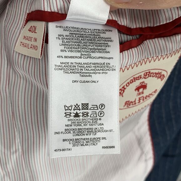 Brooks Brothers Red Fleece Mens Wool Pinstripe Jacket 40L Stretch Lined Blue - Picture 13 of 16